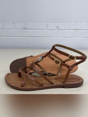 SAM EDELMAN COGNAC FLAT SANDALS 9.5